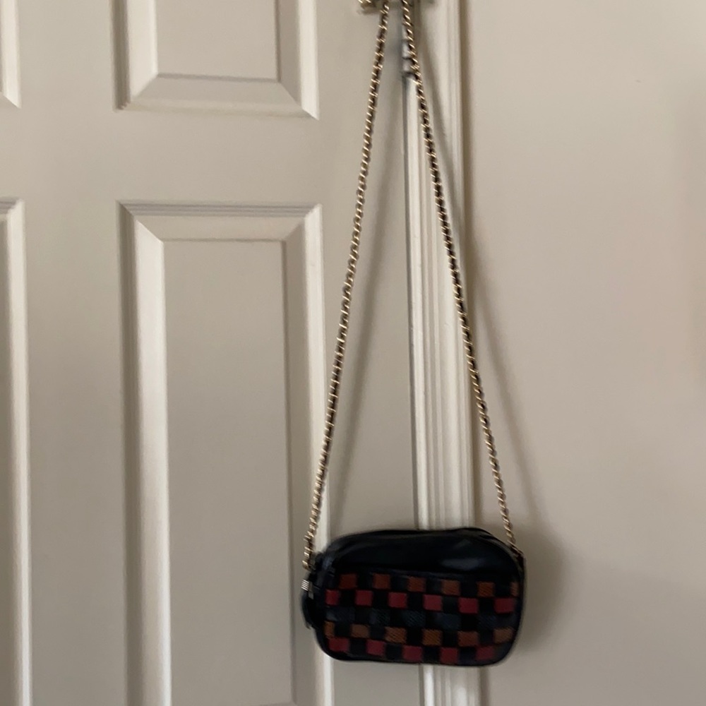 Black with multi colored basket weave shoulder bag